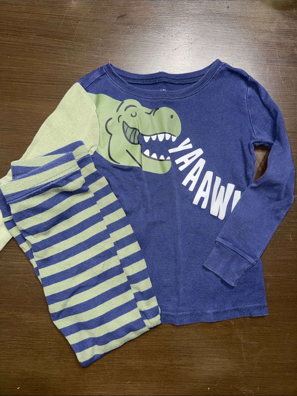 Carter's Navy and Light Green Dino Pajama Set with Stripes